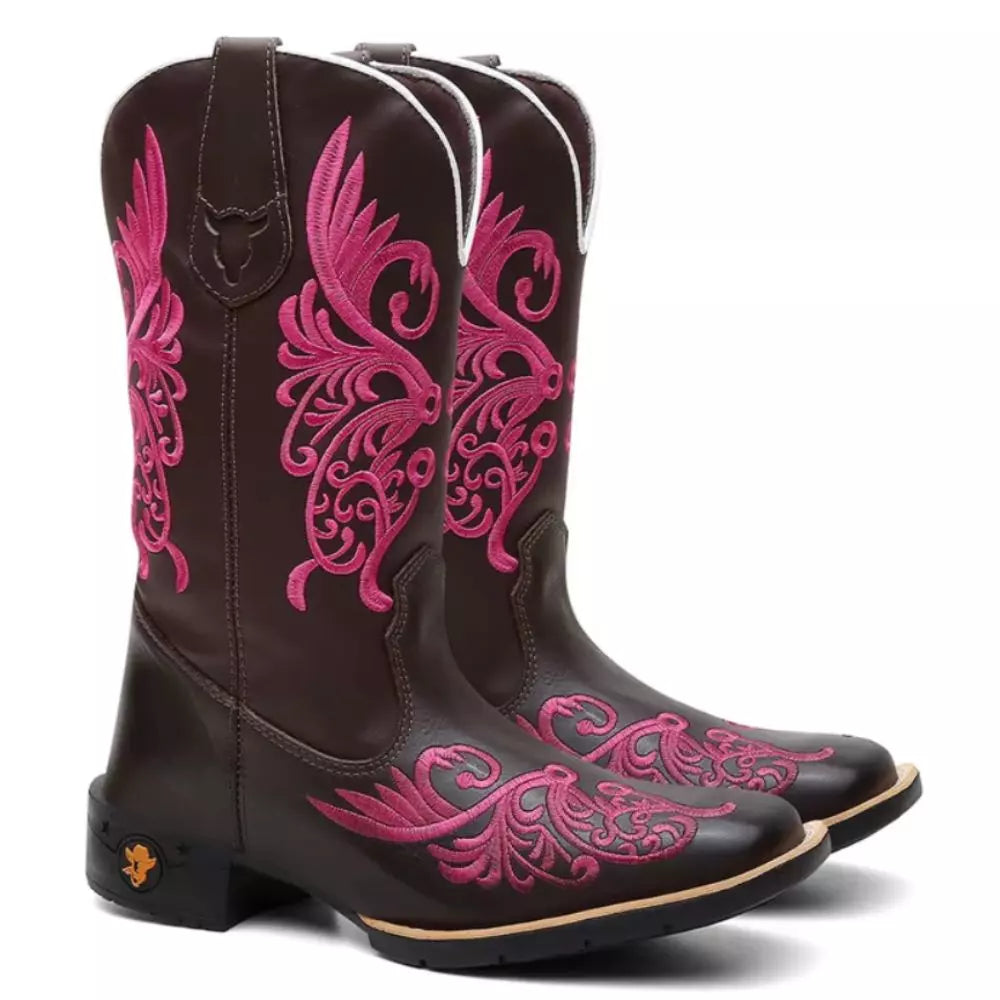 Bota Texana Feminina "Floral Rosa" - Esporatto